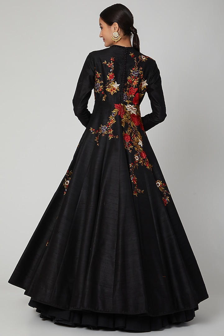 Black Embroidered Wedding Anarkali Set by Rohit Bal at Pernia's Pop Up Shop