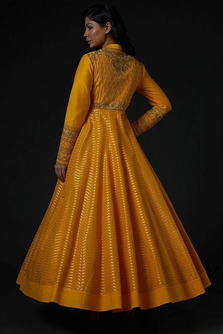 Mustard Bridal Anarkali Set With Hand Embroidery by Rohit Bal at Pernia's Pop Up Shop