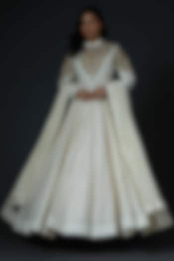 White Hand Embroidered Anarkali Set by Rohit Bal