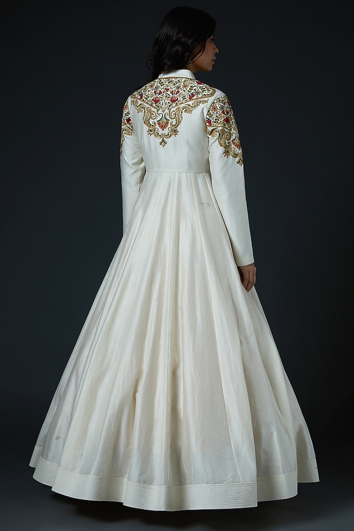 White Hand Embroidered Wedding Anarkali Set by Rohit Bal at Pernia's Pop Up Shop
