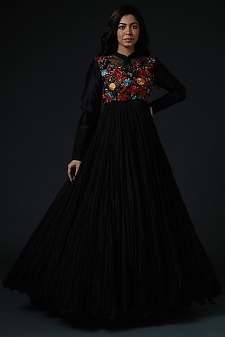 Black Hand Embroidered Anarkali Set by Rohit Bal