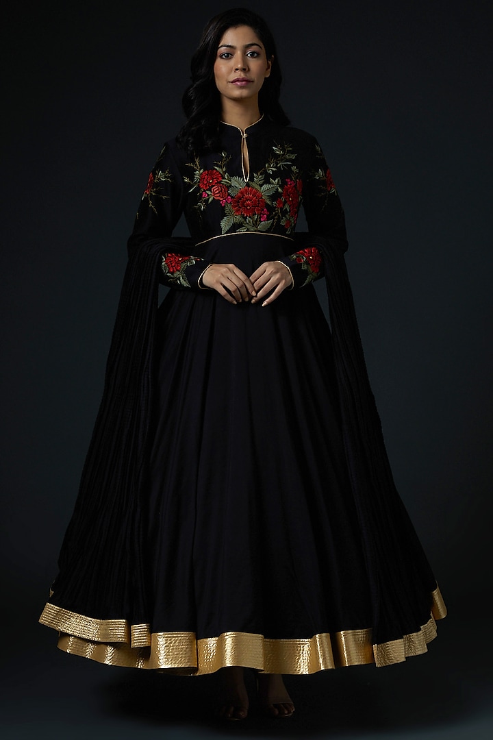 Maroon Embroidered Anarkali Set by Rohit Bal