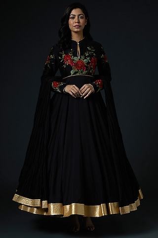 Maroon Embroidered Anarkali Set by Rohit Bal