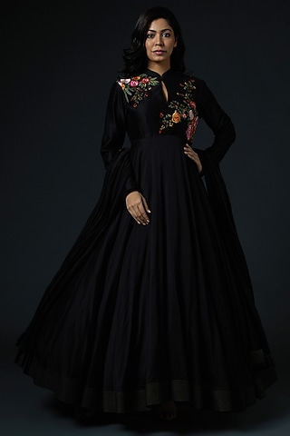 Black Embroidered Anarkali Set by Rohit Bal