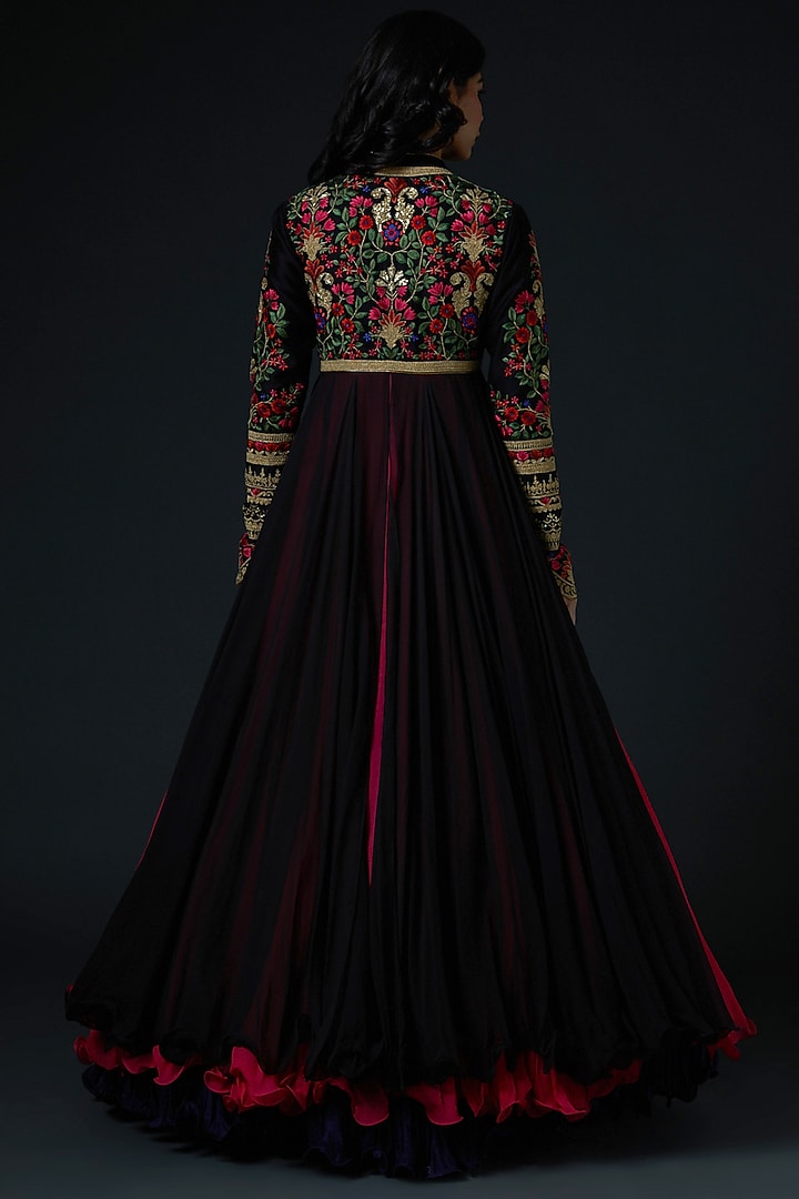 Black Resham Hand Embroidered Bridal Anarkali Set by Rohit Bal at Pernia's Pop Up Shop