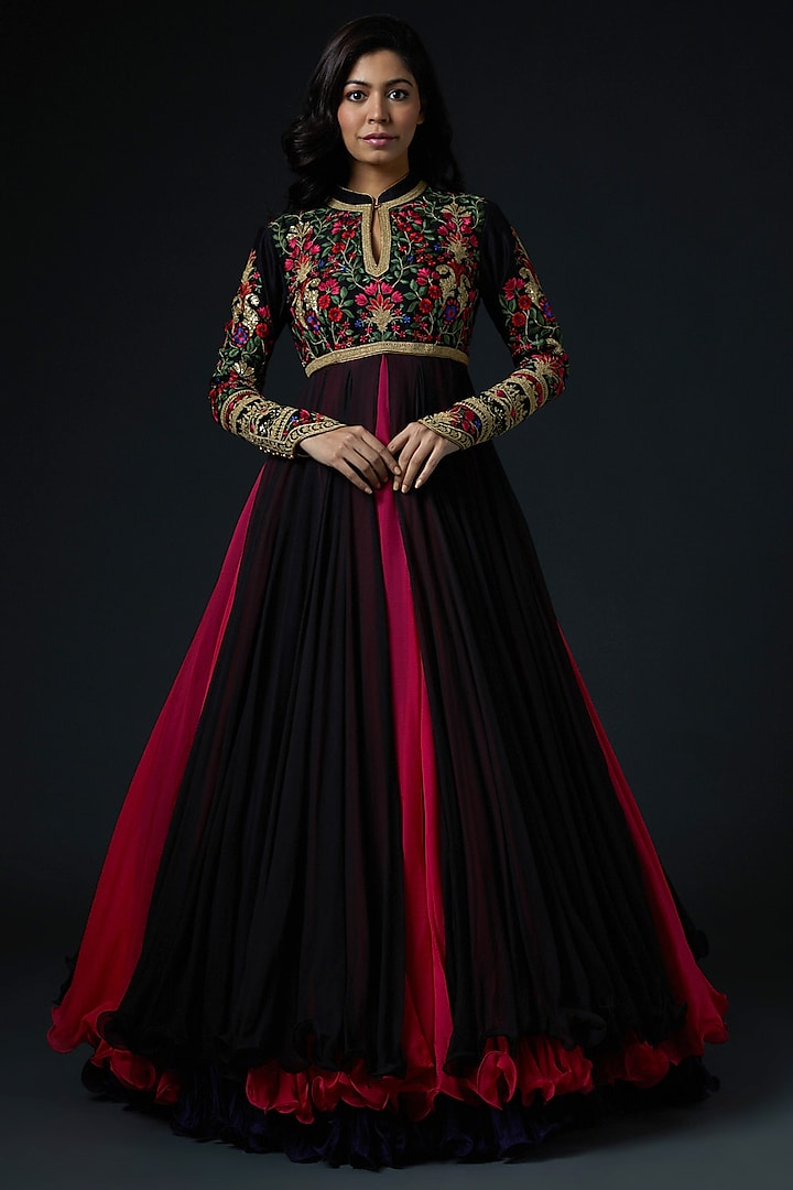 Black Resham Hand Embroidered Bridal Anarkali Set by Rohit Bal at Pernia's Pop Up Shop