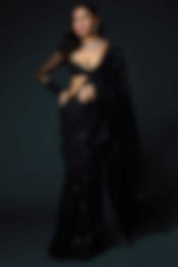Black Organza Hand Embroidered Bridal Saree Set by Rohit Bal at Pernia's Pop Up Shop