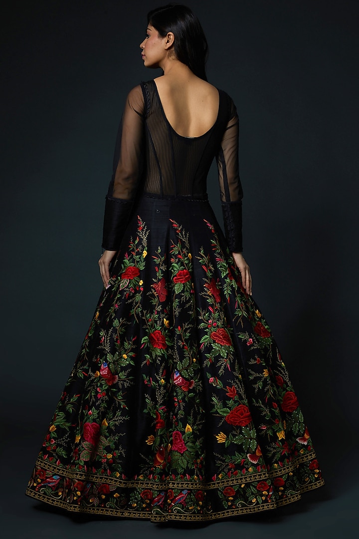 Black Zari Hand Embroidered Bridal Anarkali Set by Rohit Bal at Pernia's Pop Up Shop