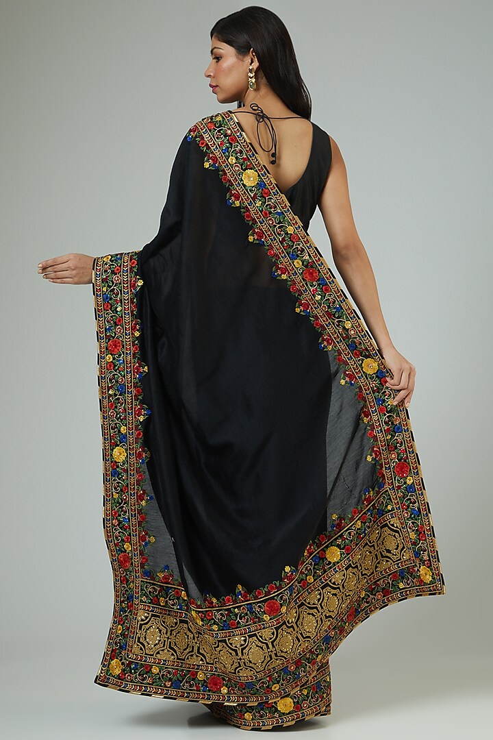 Black Georgette Embroidered Bridal Saree Set by Rohit Bal at Pernia's Pop Up Shop