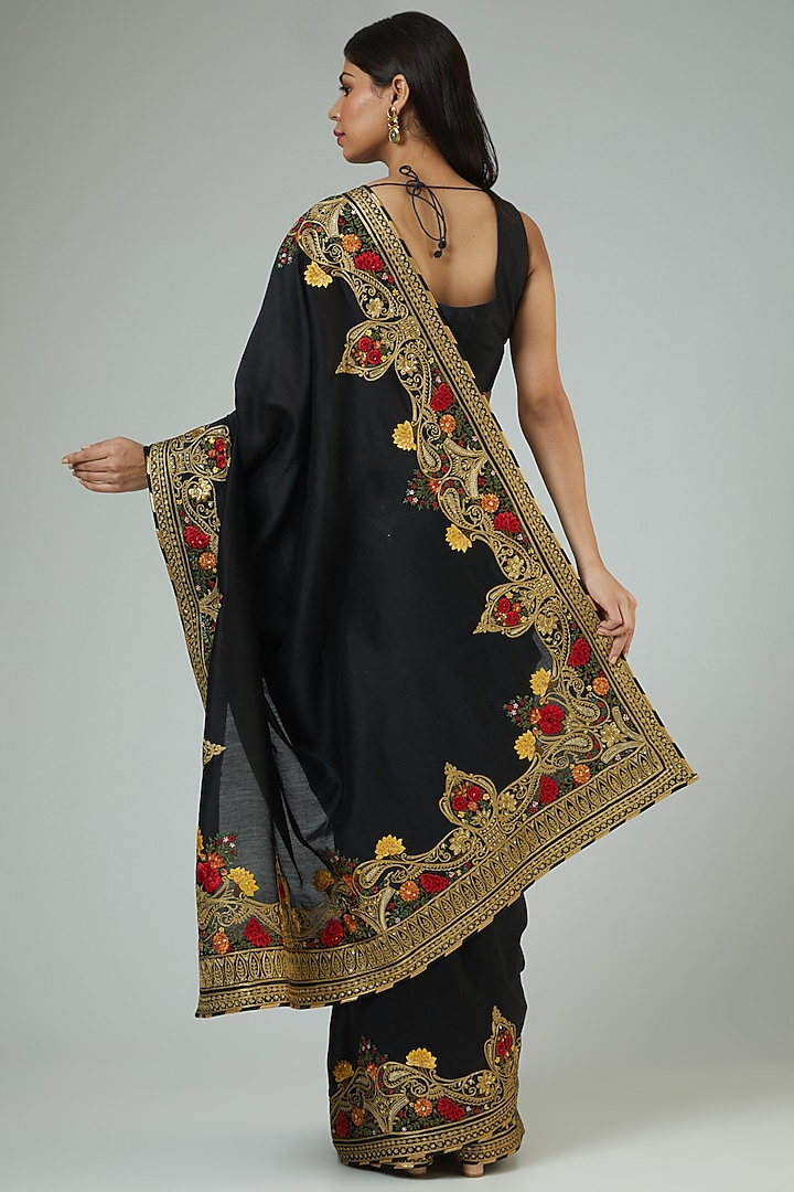 Black Georgette Embroidered Bridal Saree Set by Rohit Bal at Pernia's Pop Up Shop