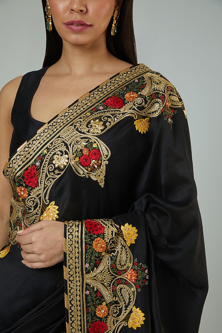 Black Georgette Embroidered Bridal Saree Set by Rohit Bal at Pernia's Pop Up Shop