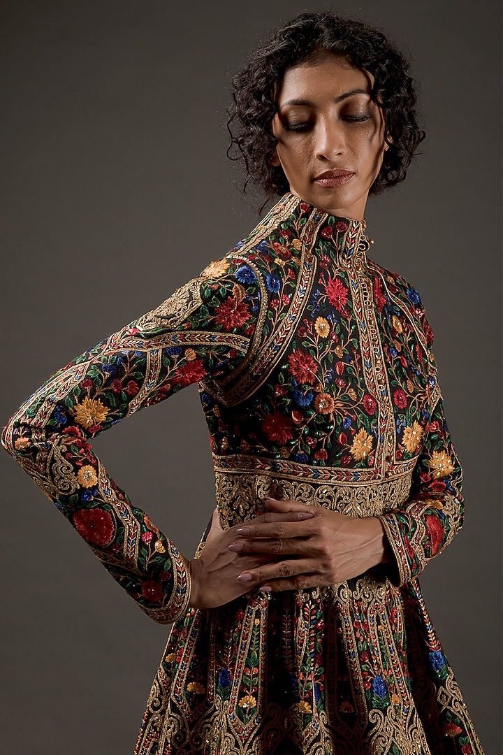 Black Embroidered Bridal Anarkali Set by Rohit Bal at Pernia's Pop Up Shop