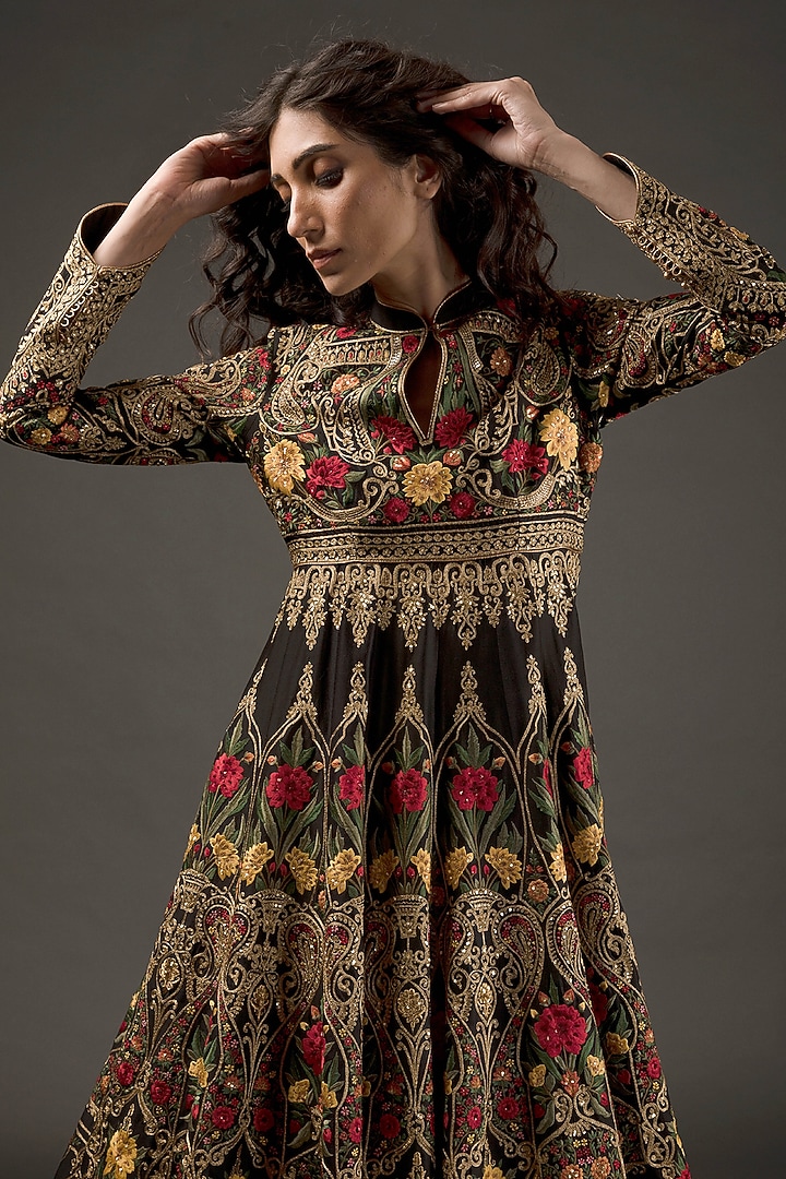 Black Bridal Anarkali Set With Embroidery by Rohit Bal at Pernia's Pop Up Shop
