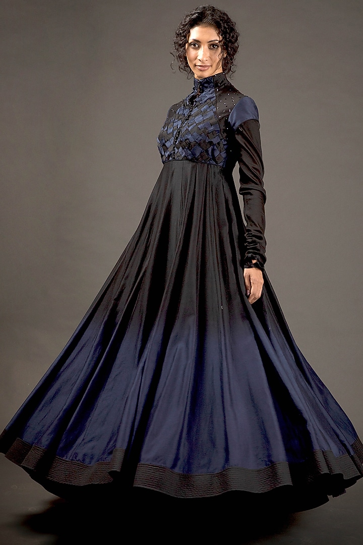 Indigo Blue & Black Ombre Embroidered Bridal Anarkali Set by Rohit Bal at Pernia's Pop Up Shop