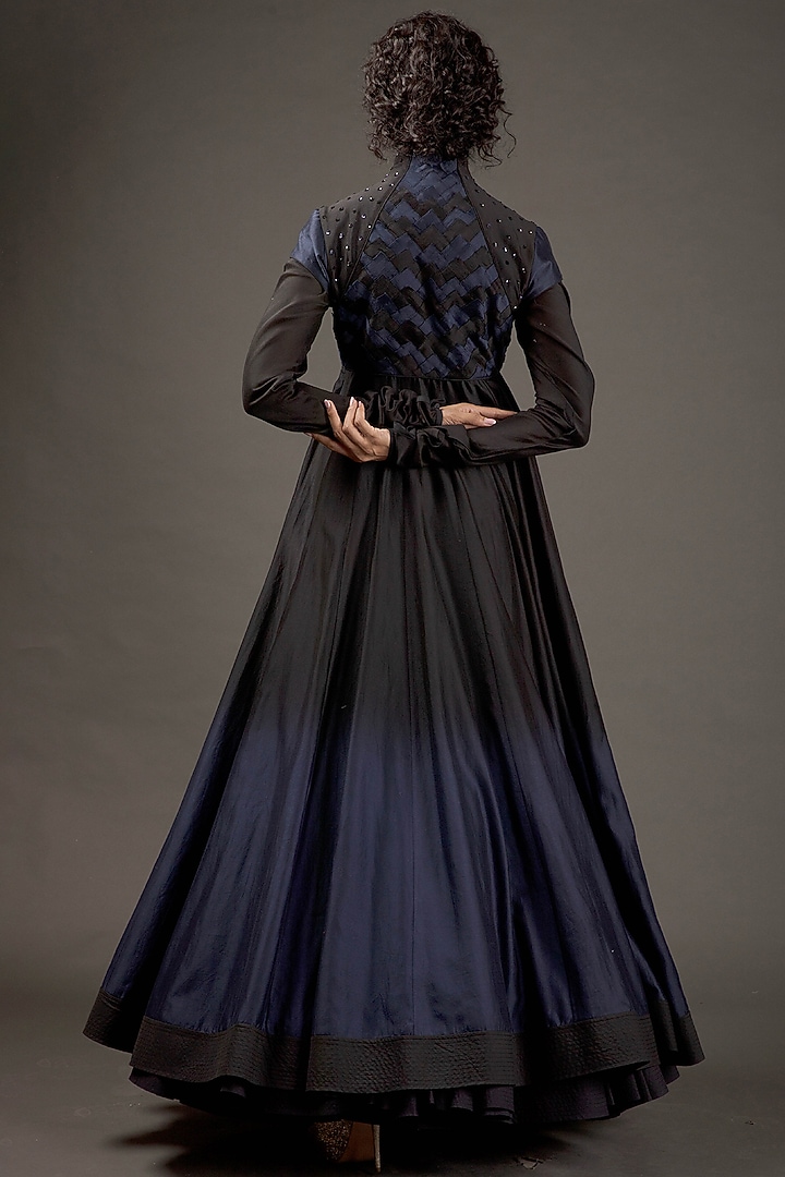 Indigo Blue & Black Ombre Embroidered Bridal Anarkali Set by Rohit Bal at Pernia's Pop Up Shop
