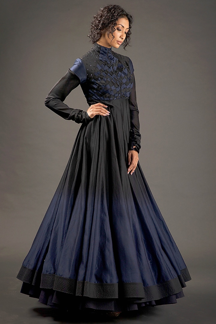 Indigo Blue & Black Ombre Embroidered Bridal Anarkali Set by Rohit Bal at Pernia's Pop Up Shop