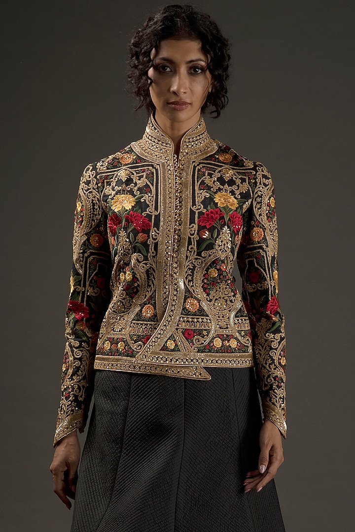 Black Embroidered Jacket by Rohit Bal