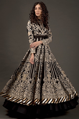 Black Zari Embroidered Anarkali Set by Rohit Bal