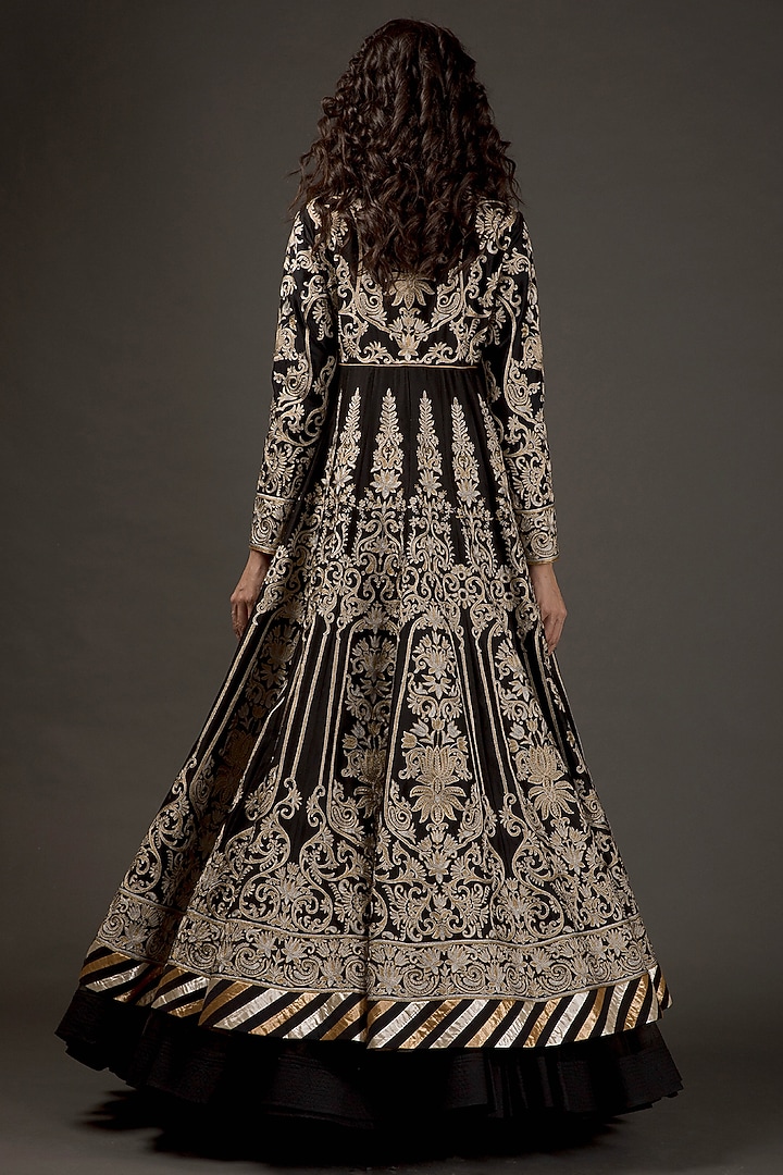 Black Zari Embroidered Bridal Anarkali Set by Rohit Bal at Pernia's Pop Up Shop