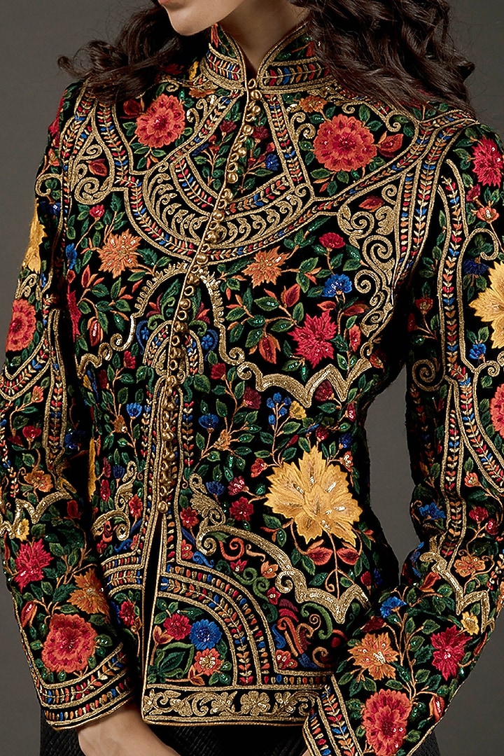 Black Velvet Embroidered Jacket by Rohit Bal at Pernia's Pop Up Shop