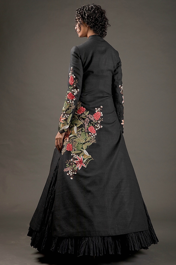 Black Silk Embroidered Jacket by Rohit Bal at Pernia's Pop Up Shop