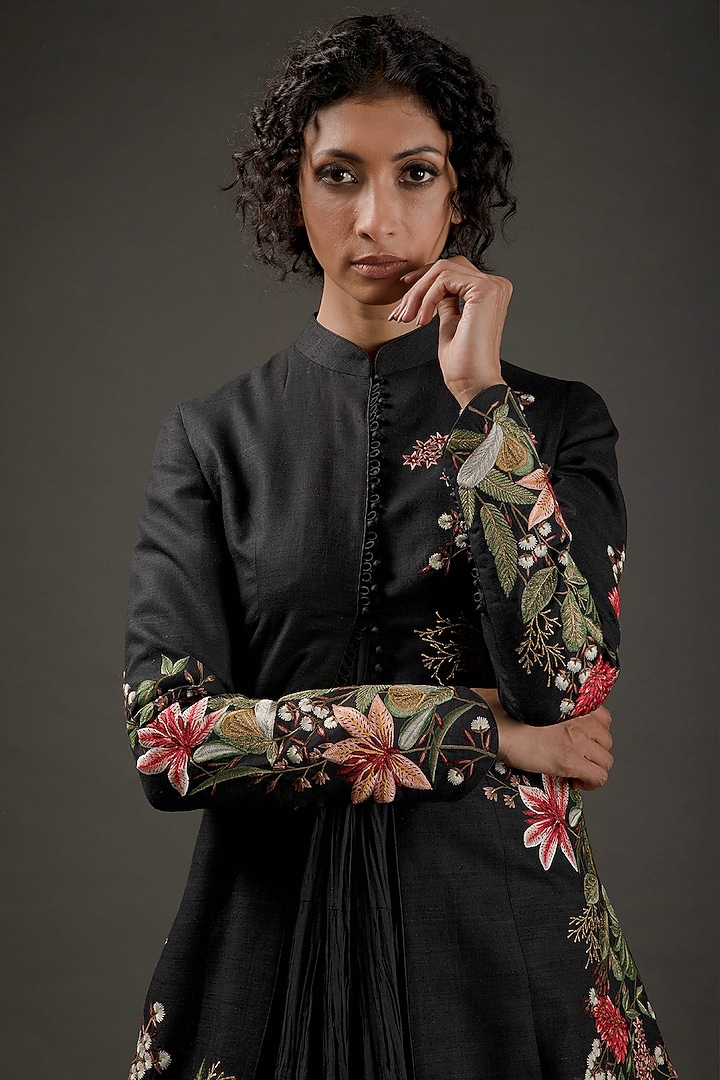 Black Silk Embroidered Jacket by Rohit Bal at Pernia's Pop Up Shop