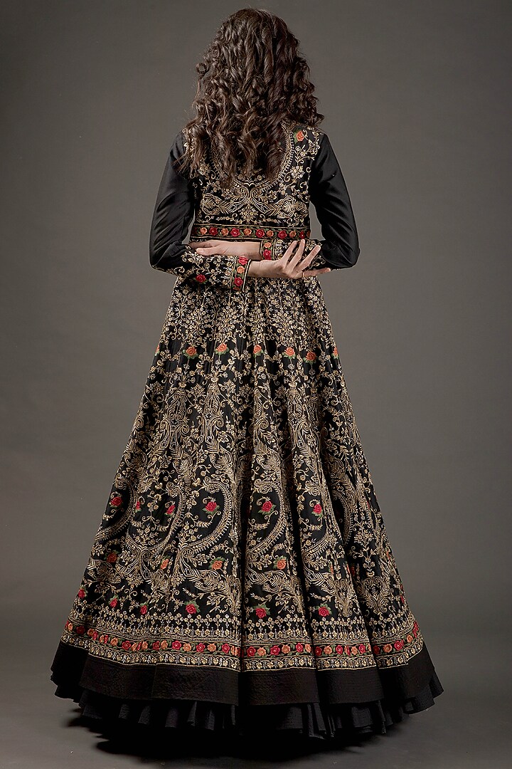 Black Chanderi Embroidered Bridal Anarkali Set by Rohit Bal at Pernia's Pop Up Shop
