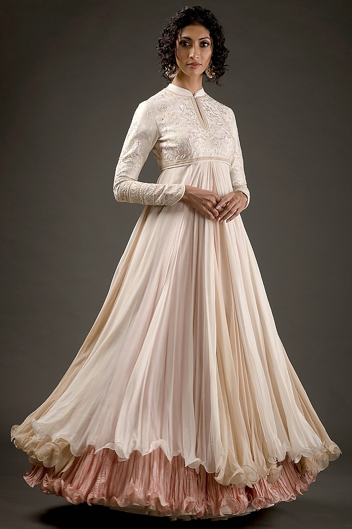 Ivory Silk Embroidered Anarkali Set by Rohit Bal at Pernia's Pop Up Shop