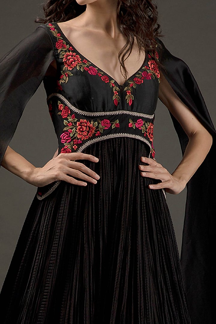 Black Silk Embroidered Bridal Anarkali Set by Rohit Bal at Pernia's Pop Up Shop