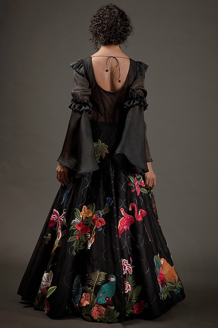 Black Silk Bridal Anarkali Set With Embroidery by Rohit Bal at Pernia's Pop Up Shop