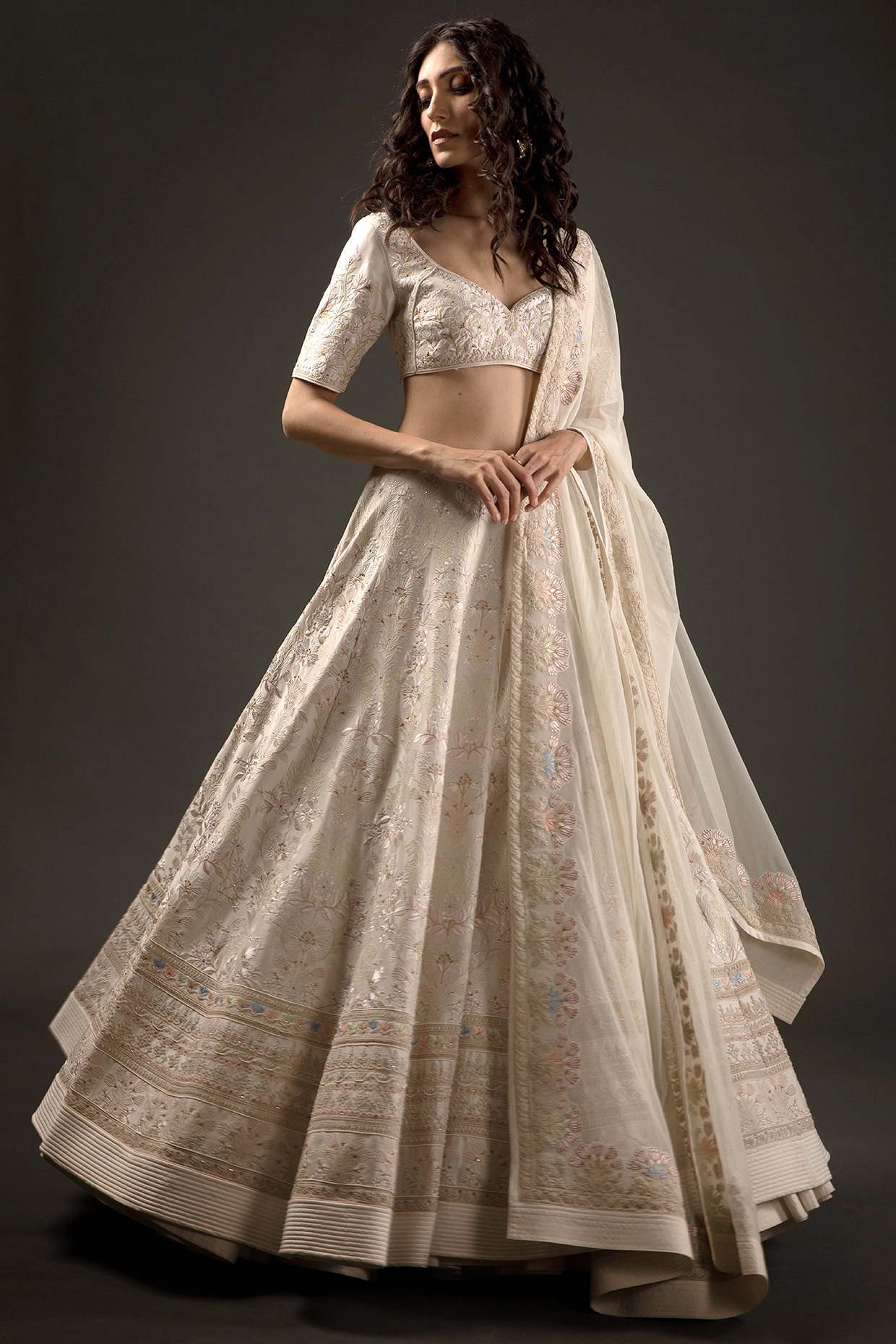 Ivory Hand Embroidered Lehenga Set Design by Rohit Bal at Pernia's Pop Up  Shop 2024