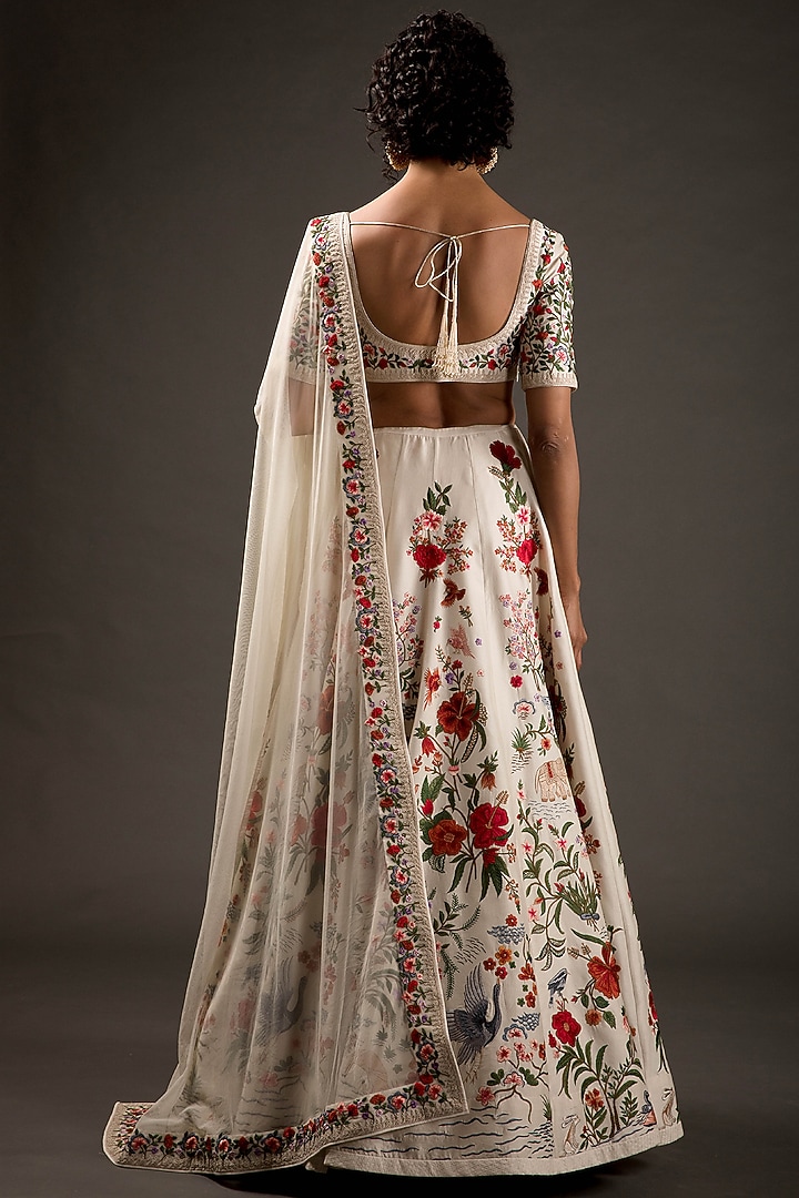 Ivory Silk Embroidered Bridal Lehenga Set by Rohit Bal at Pernia's Pop Up Shop