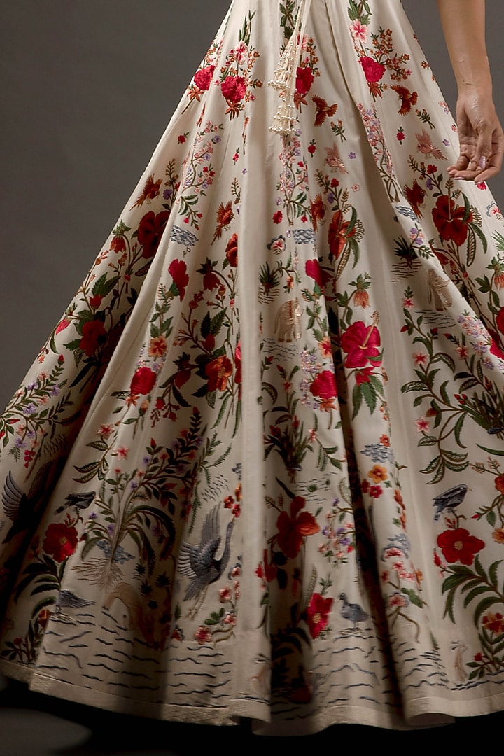 Ivory Silk Embroidered Bridal Lehenga Set by Rohit Bal at Pernia's Pop Up Shop