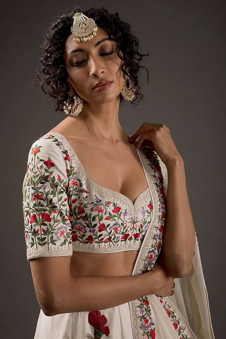 Ivory Silk Embroidered Bridal Lehenga Set by Rohit Bal at Pernia's Pop Up Shop