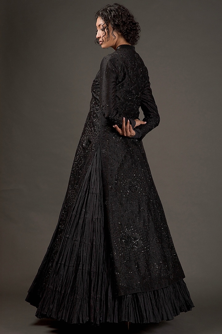 Black Silk Embroidered Jacket by Rohit Bal at Pernia's Pop Up Shop