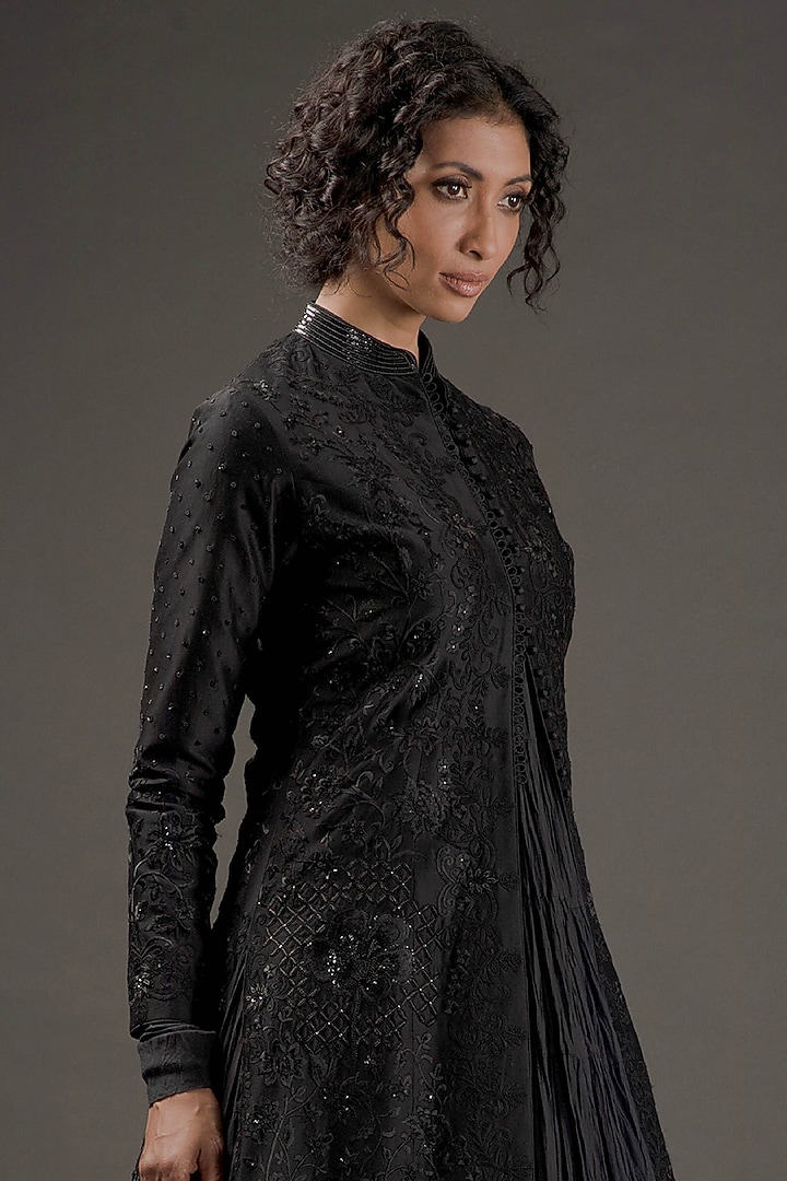 Black Silk Embroidered Jacket by Rohit Bal at Pernia's Pop Up Shop