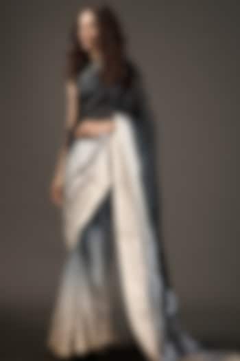 Ivory & Black Ombre Organza Embroidered Reception Saree Set by Rohit Bal at Pernia's Pop Up Shop