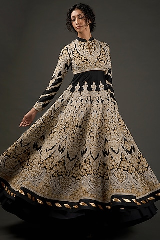 Black Hand Embroidered Anarkali Set by Rohit Bal