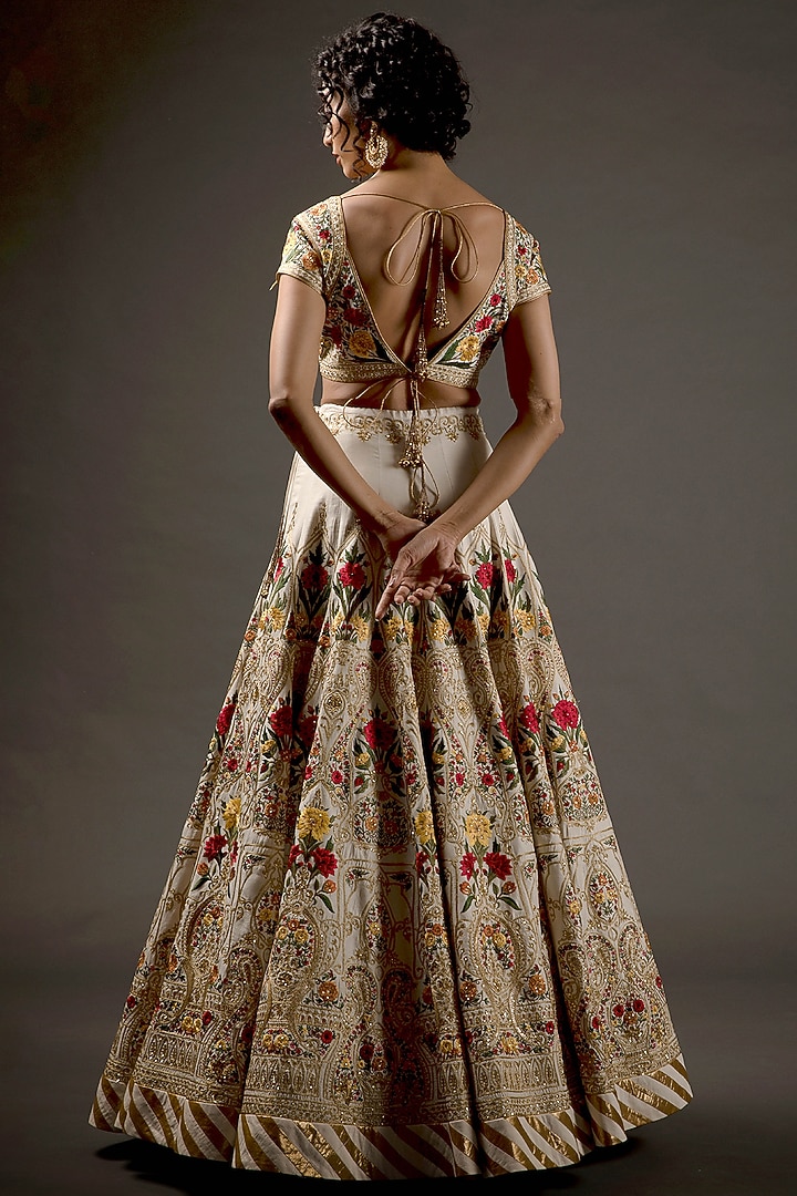 Ivory Silk Embroidered Bridal Lehenga Set by Rohit Bal at Pernia's Pop Up Shop