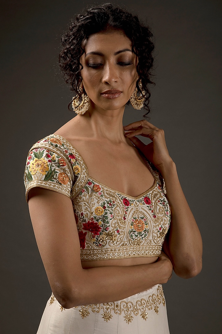 Ivory Silk Embroidered Bridal Lehenga Set by Rohit Bal at Pernia's Pop Up Shop