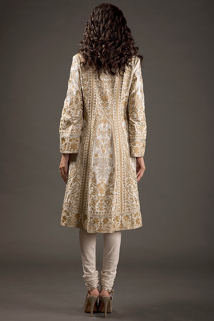 Ivory Chanderi Silk Embroidered Kurta Set by Rohit Bal at Pernia's Pop Up Shop