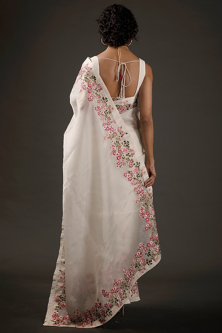 Ivory Organza Embroidered Bridal Saree Set by Rohit Bal at Pernia's Pop Up Shop