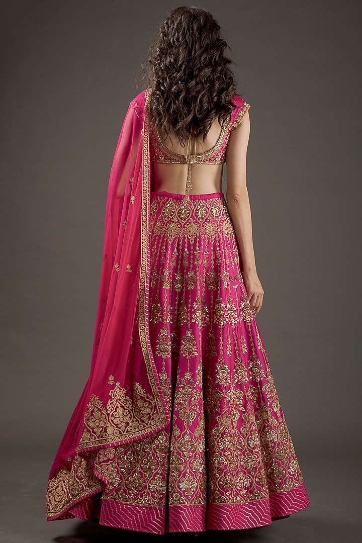 Fuchsia Embroidered Bridal Lehenga Set by Rohit Bal at Pernia's Pop Up Shop