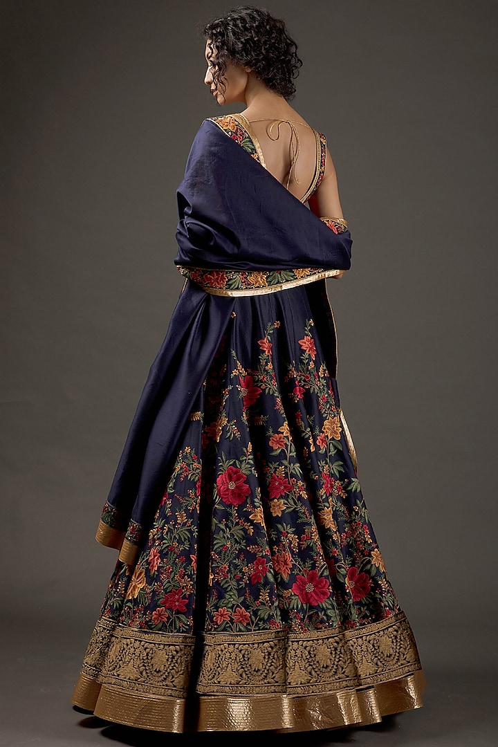 Indigo Embroidered Bridal Lehenga Set by Rohit Bal at Pernia's Pop Up Shop