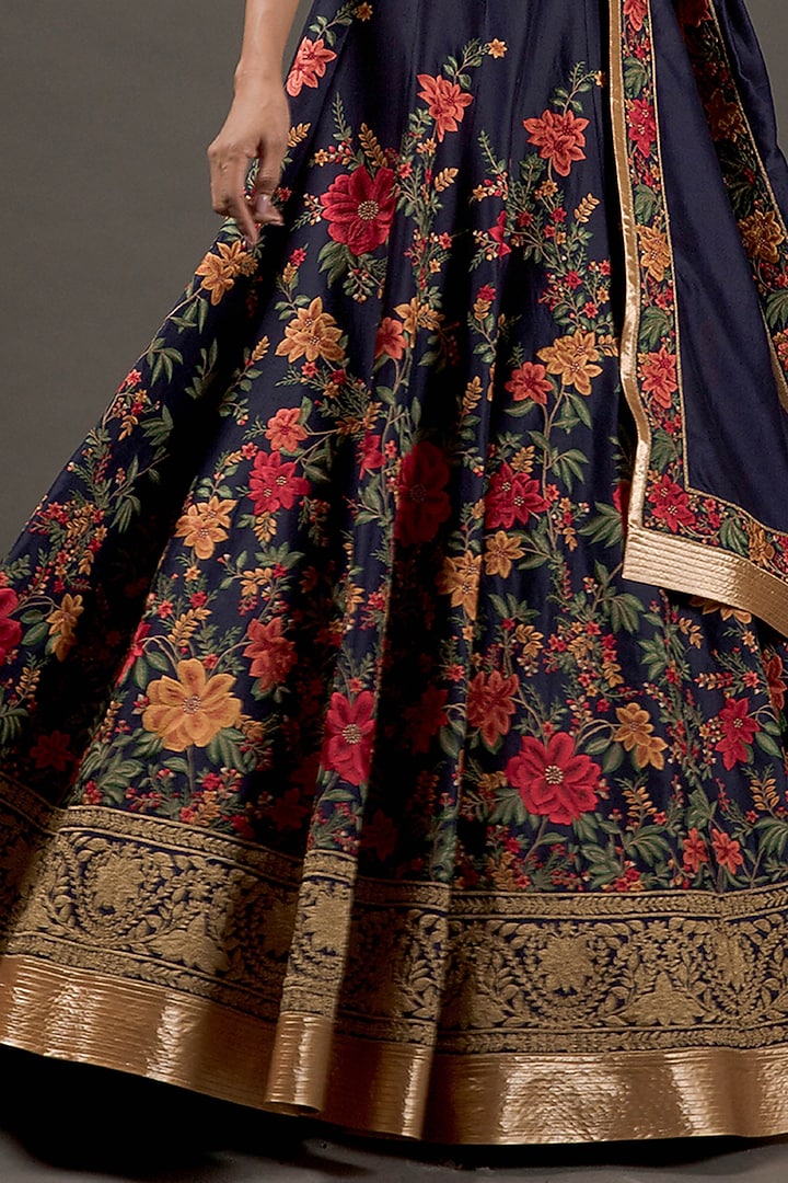 Indigo Embroidered Bridal Lehenga Set by Rohit Bal at Pernia's Pop Up Shop