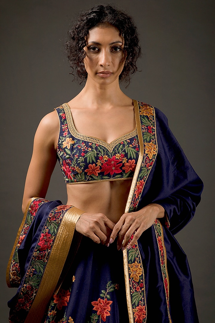 Indigo Embroidered Bridal Lehenga Set by Rohit Bal at Pernia's Pop Up Shop