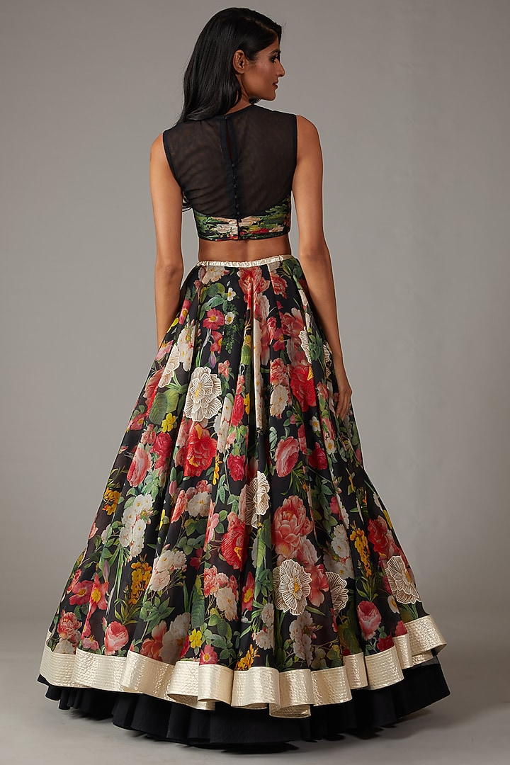 Black Organza Digital Printed & Embellished Wedding Lehenga Set by Rohit Bal at Pernia's Pop Up Shop