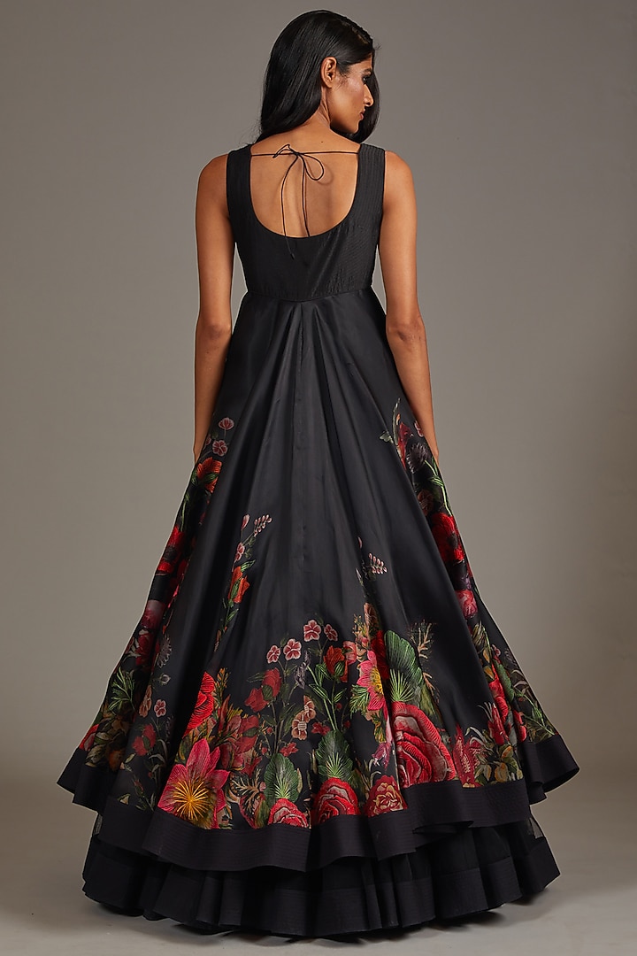 Black Organza Digital Printed & Embroidered Bridal Anarkali Set by Rohit Bal at Pernia's Pop Up Shop