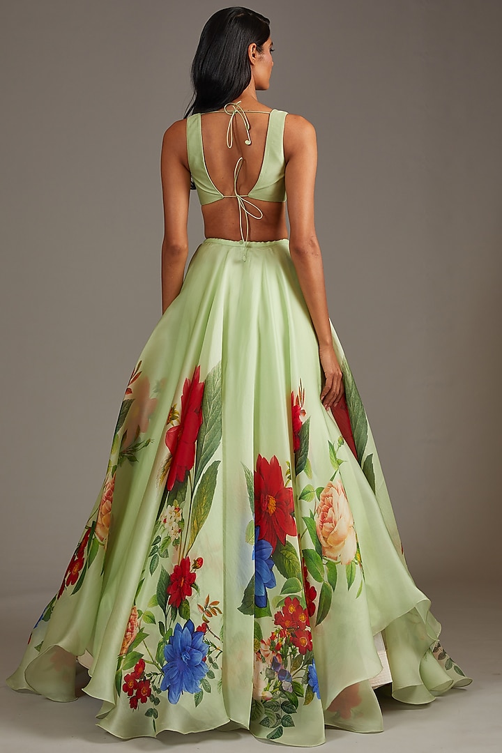Mint Green Organza Digital Printed Wedding Lehenga Set by Rohit Bal at Pernia's Pop Up Shop