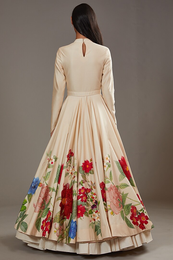 Ivory Chanderi Digital Printed Bridal Anarkali Set by Rohit Bal at Pernia's Pop Up Shop